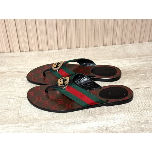Gucci Kika Canvas Thong Sandals Women's Shoes Sz 38 - Picture 2 of 13